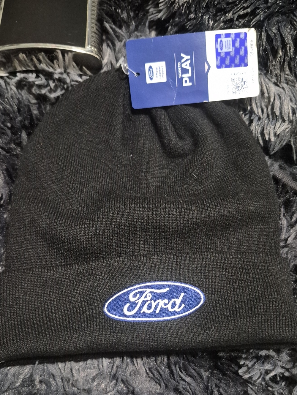 Ford Black Knit Beanie with Blue Logo